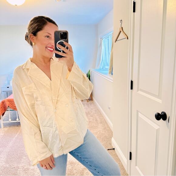 Vintage La Mouette Cream Silk Button Front Long Sleeve Blouse Top Large - Picture 1 of 8